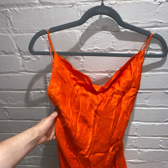 Satin Orange Mini Slip Dress - Picture 3 of 3